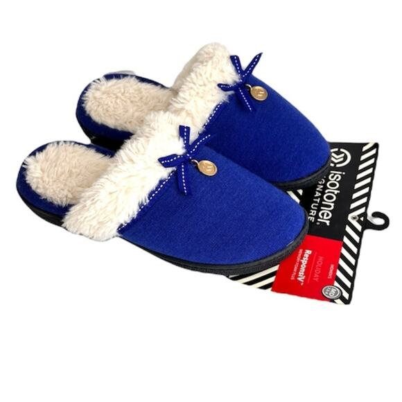 Isotoner ResponsiV royal blue faux fur lined closed toe slip on slippers 8 NEW - Picture 1 of 9